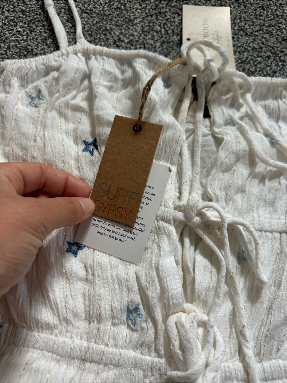 Surf Gypsy White Mini Dress with Light Blue Star Embroidery - Picture 2 of 3